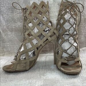Gianvito Rossi Beige Lace-Up Sandals